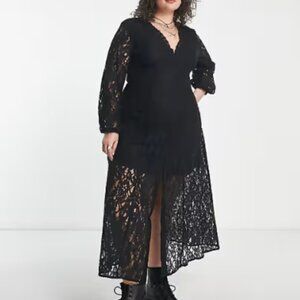 Reclaimed Vintage plus lace midi dress in black
